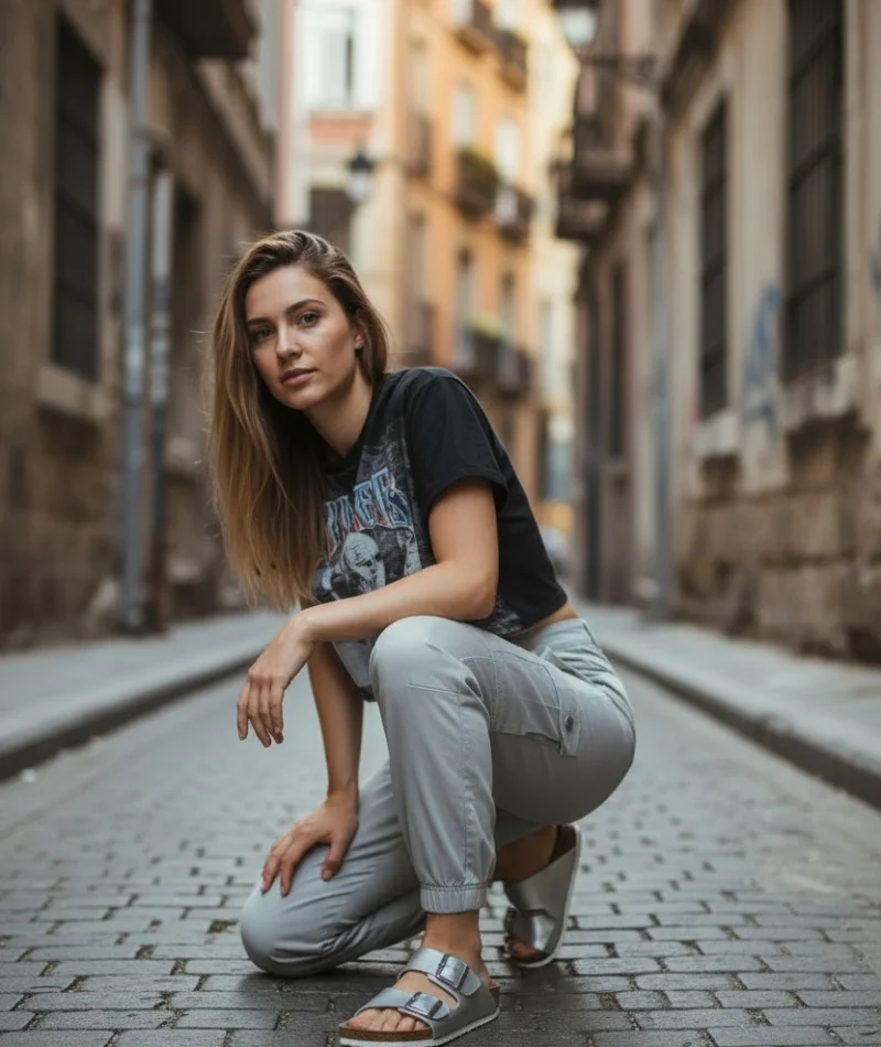 Kadın Gümüş Çift Tokalı Terlik Ortopedik Taban Günlük Rahat Yazlık Terlik