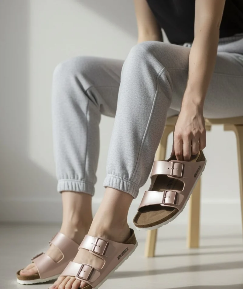 Kadın Pudra Çift Tokalı Terlik Ortopedik Taban Günlük Rahat Yazlık Terlik