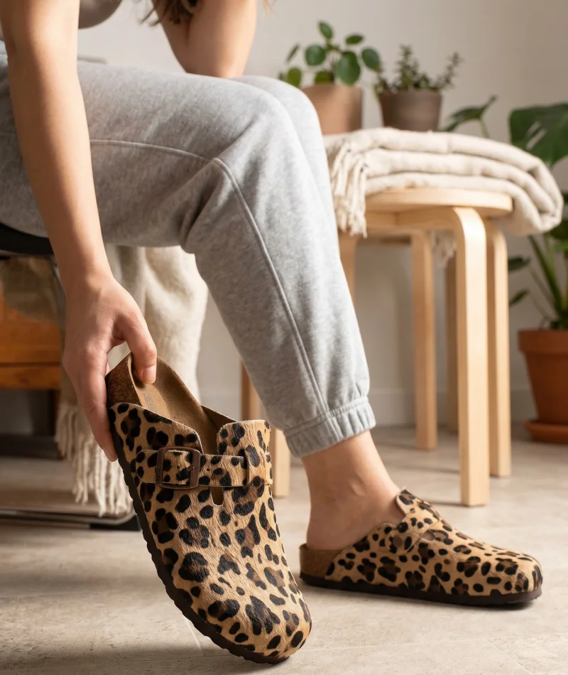 Doston Slippers Comfortable Sole, City Style - Leopard Coffee