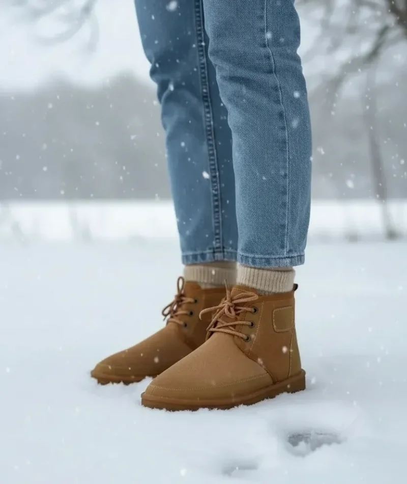 Bağcıklı Kışlık Süet İçi Kürklü Kadın Bot - Taba