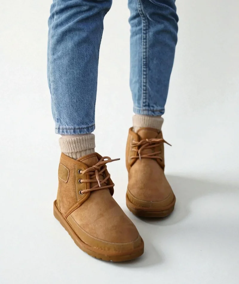 Bağcıklı Kışlık Süet İçi Kürklü Kadın Bot - Taba