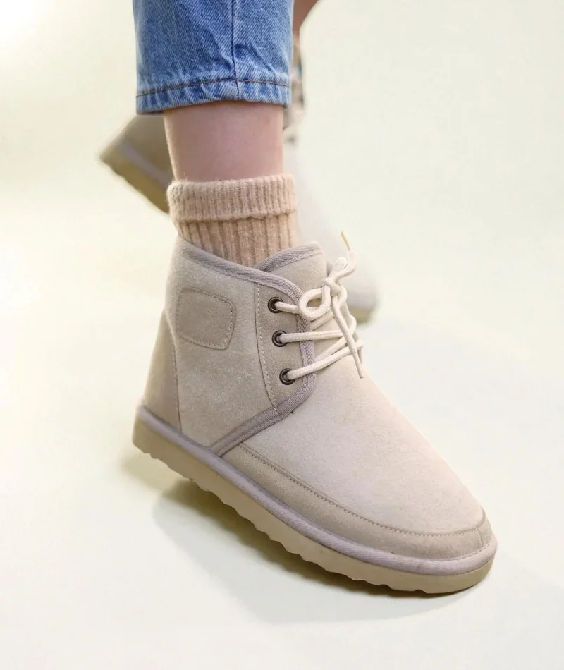Lace-up Winter Suede Fur Lined Womens Boots - Beige