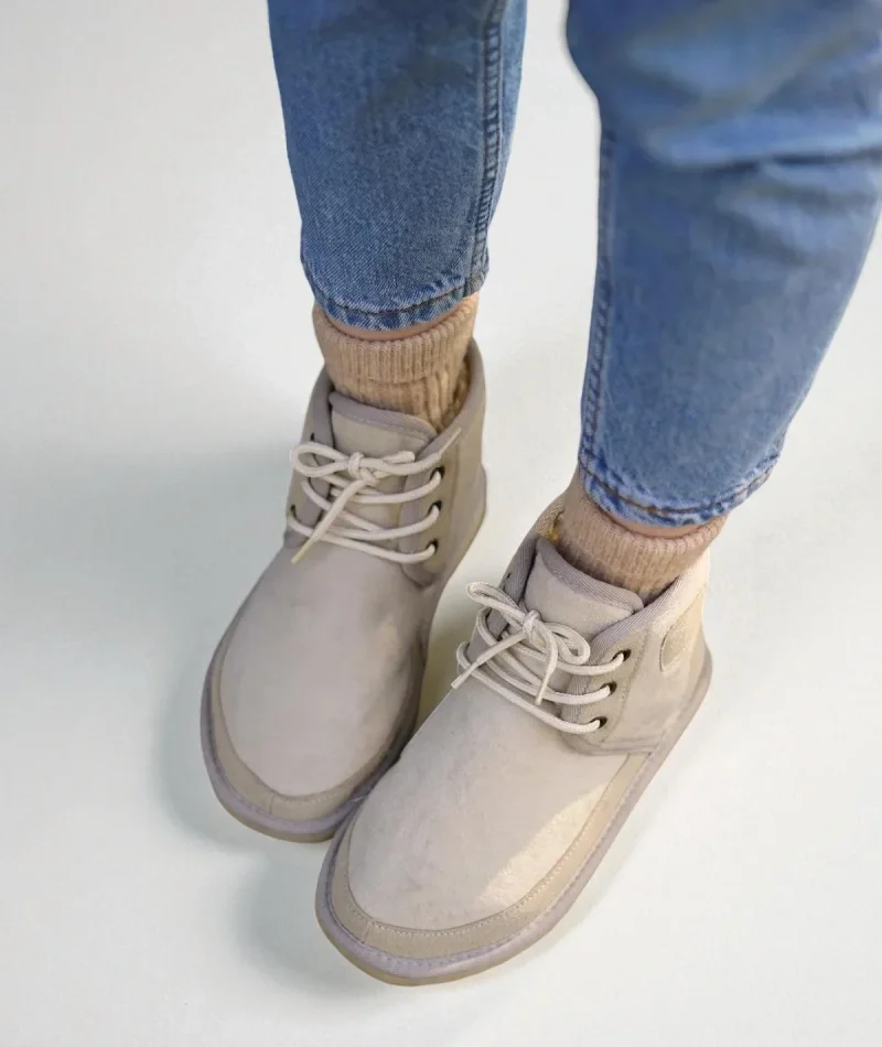Lace-up Winter Suede Fur Lined Womens Boots - Beige