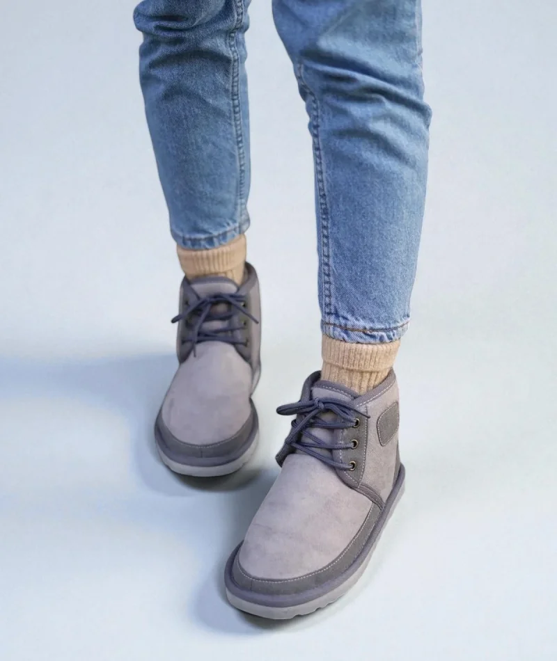 Bağcıklı Kışlık Süet İçi Kürklü Kadın Bot - Gri