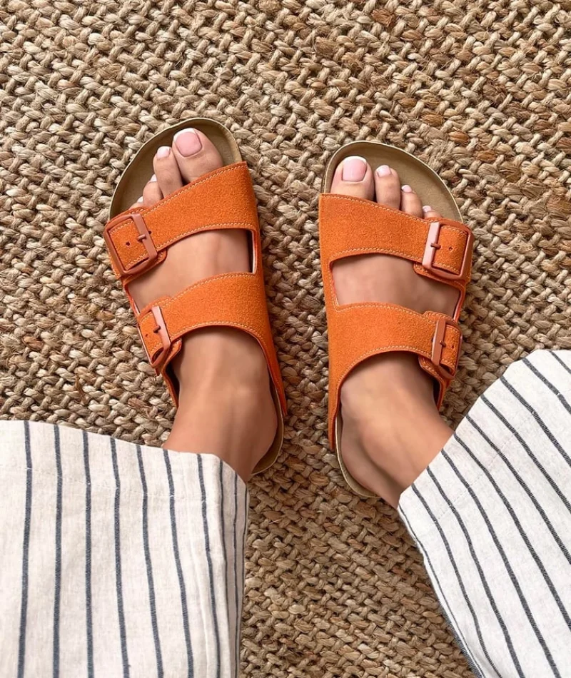 Terra Turuncu Deri Tozu Günlük Terlik - Dikişli, Ortopedik, Konforlu