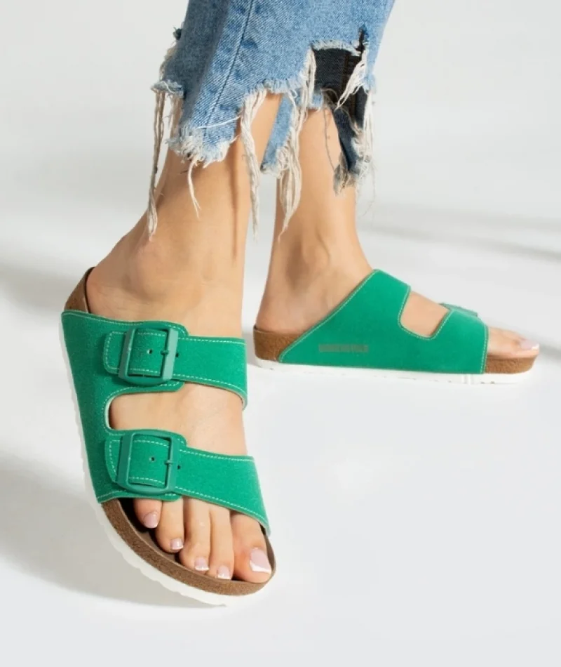 Terra Yeşil Deri Tozu Günlük Terlik - Dikişli, Ortopedik, Konforlu