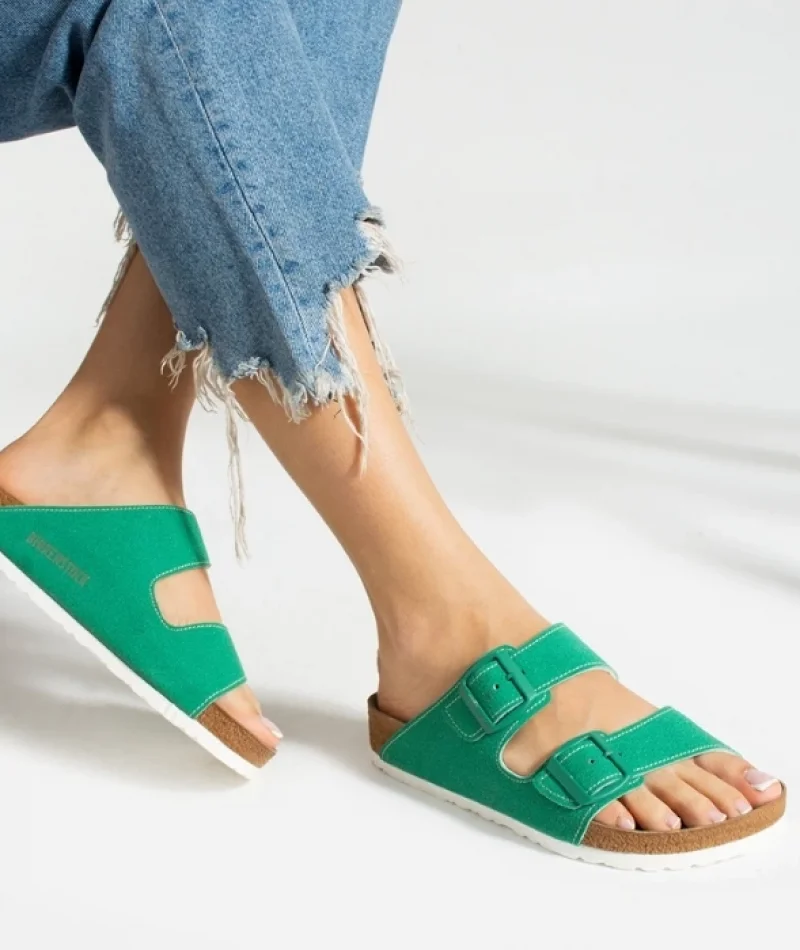 Terra Yeşil Deri Tozu Günlük Terlik - Dikişli, Ortopedik, Konforlu