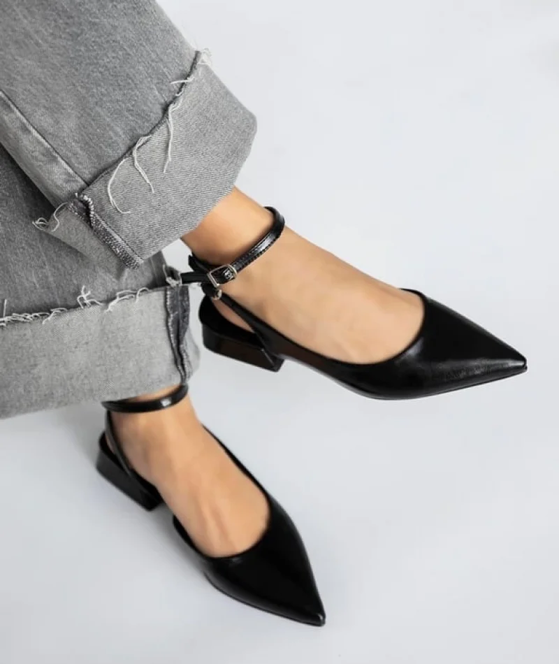 Edel Kadın Deri Topuklu Ayakkabı Parlak Siyah