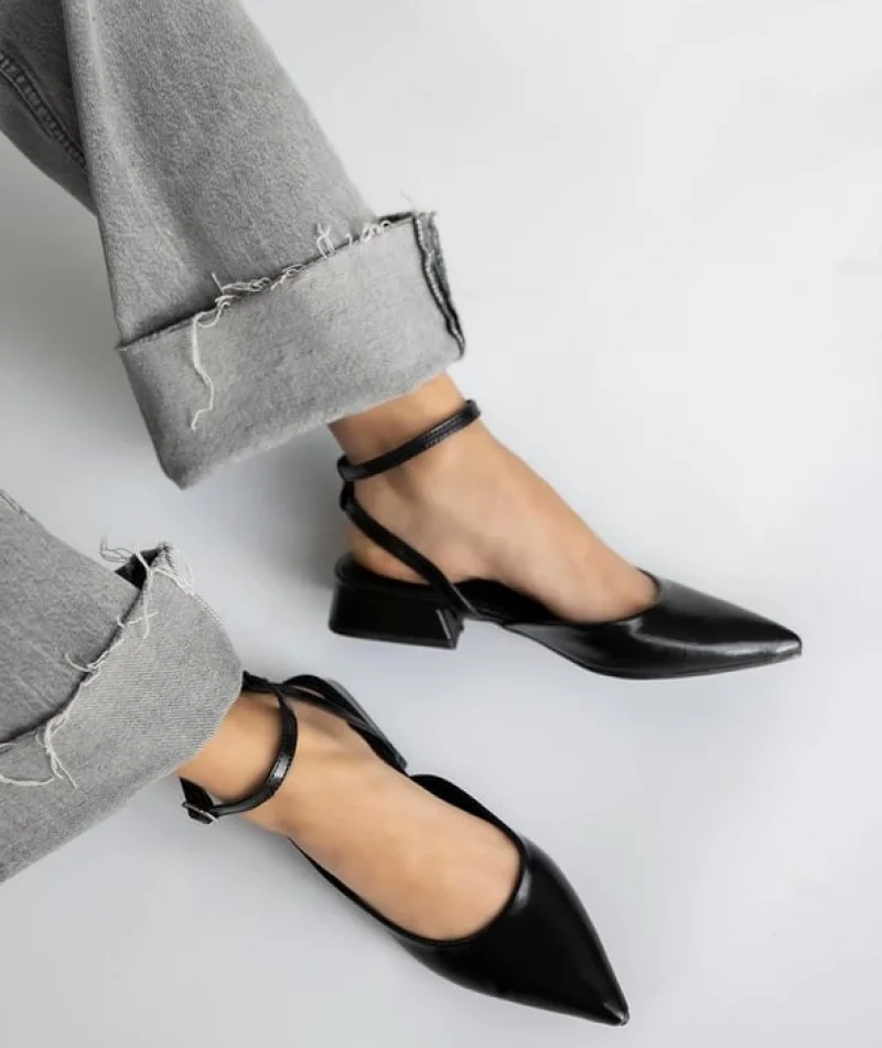 Edel Kadın Deri Topuklu Ayakkabı Parlak Siyah