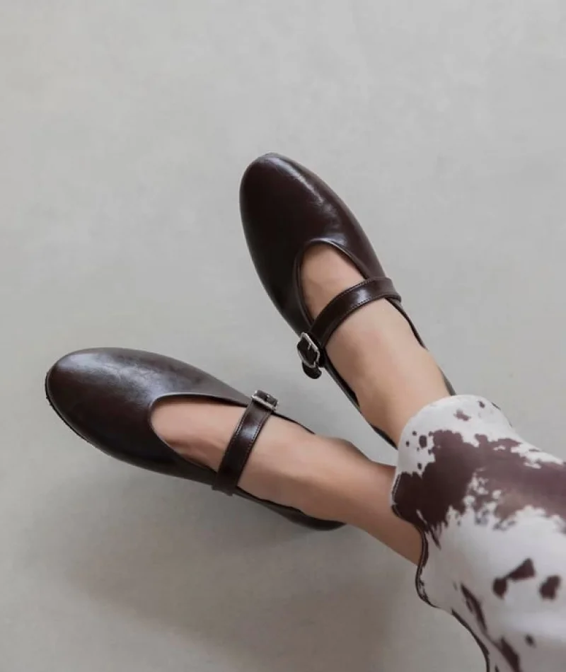 Jin Kadın Kırışık Deri Babet Kahve