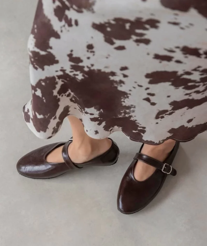 Jin Kadın Kırışık Deri Babet Kahve