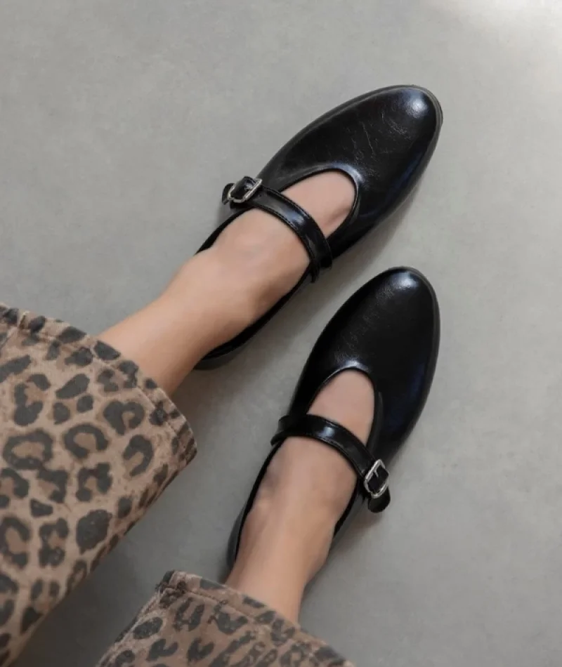 Jin Kadın Kırışık Deri Babet Siyah