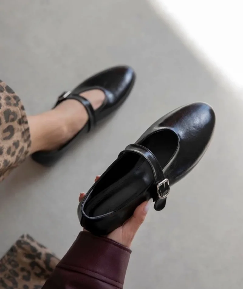 Jin Kadın Kırışık Deri Babet Siyah