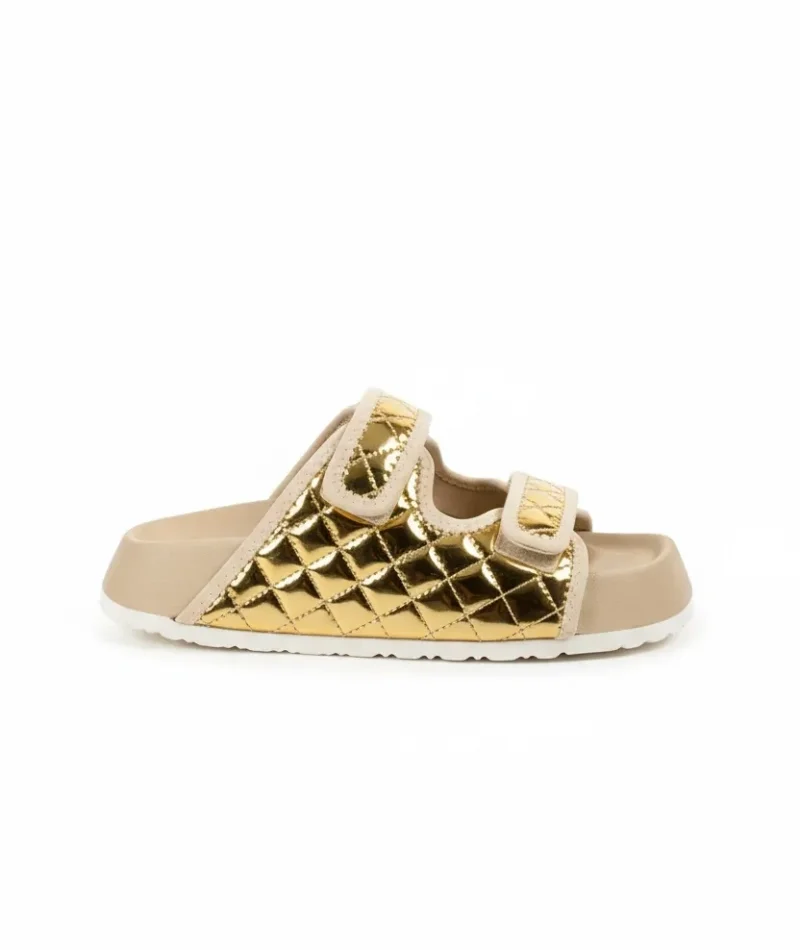 Kapitone Cırtlı Ev Dış Mekan Kadın Terlik – Altın