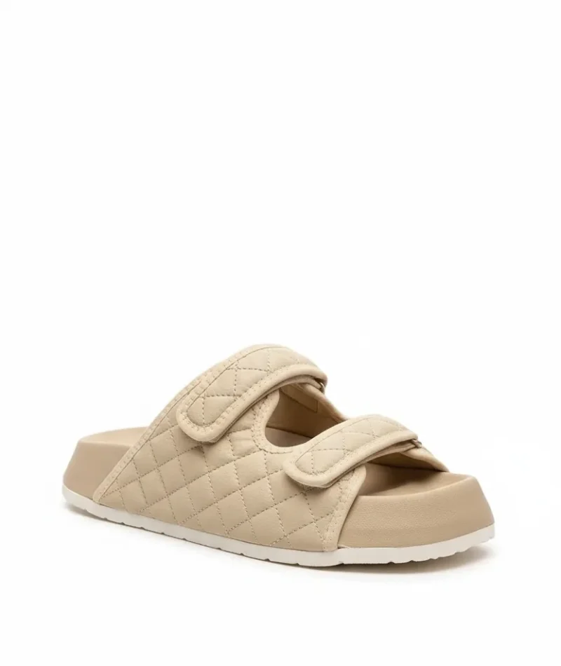 Kapitone Cırtlı Ev Dış Mekan Kadın Terlik – Bej