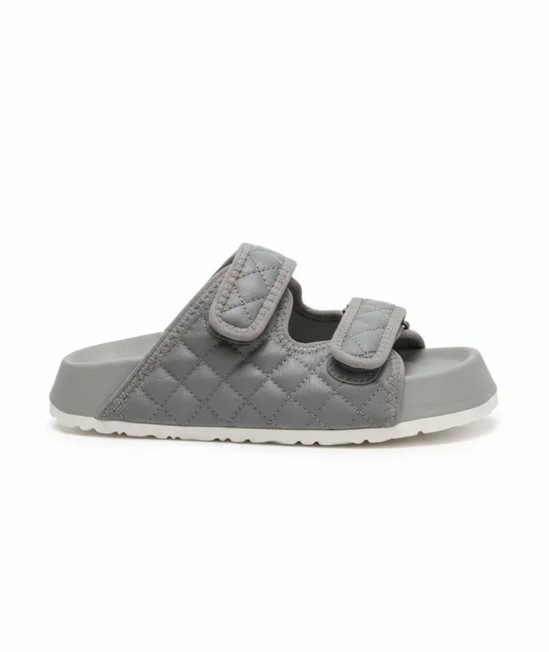 Kapitone Cırtlı Ev Dış Mekan Kadın Terlik – Gri