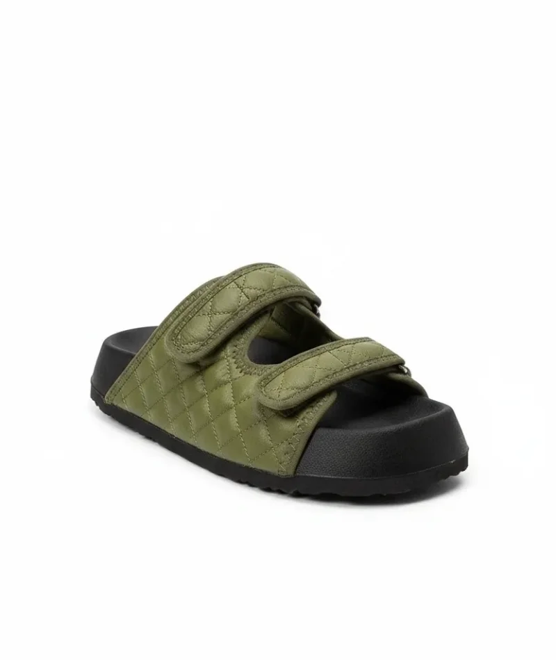 Kapitone Cırtlı Ev Dış Mekan Kadın Terlik – Haki