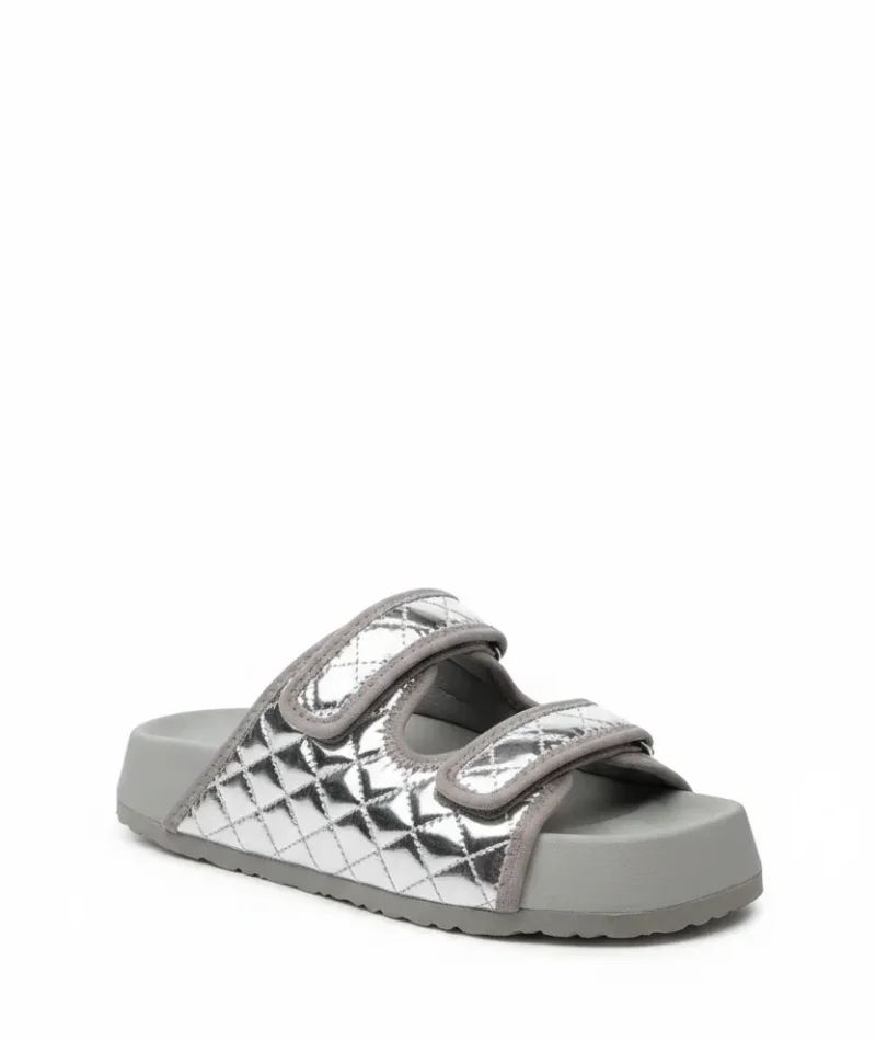 Kapitone Cırtlı Ev Dış Mekan Kadın Terlik – Parlak Gri