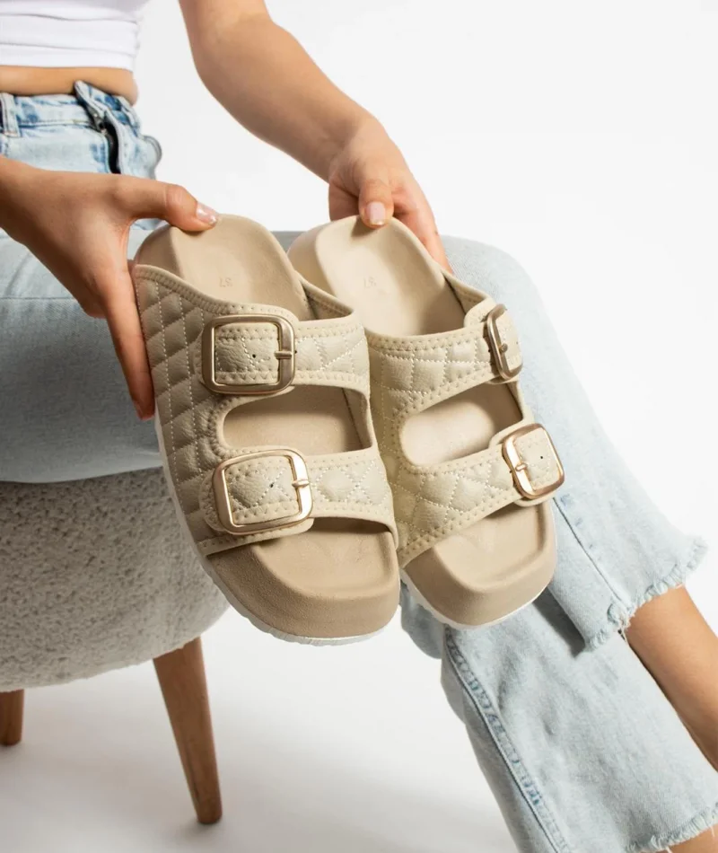 Kapitone Tokalı Ev Dış Mekan Kadın Terlik – Bej