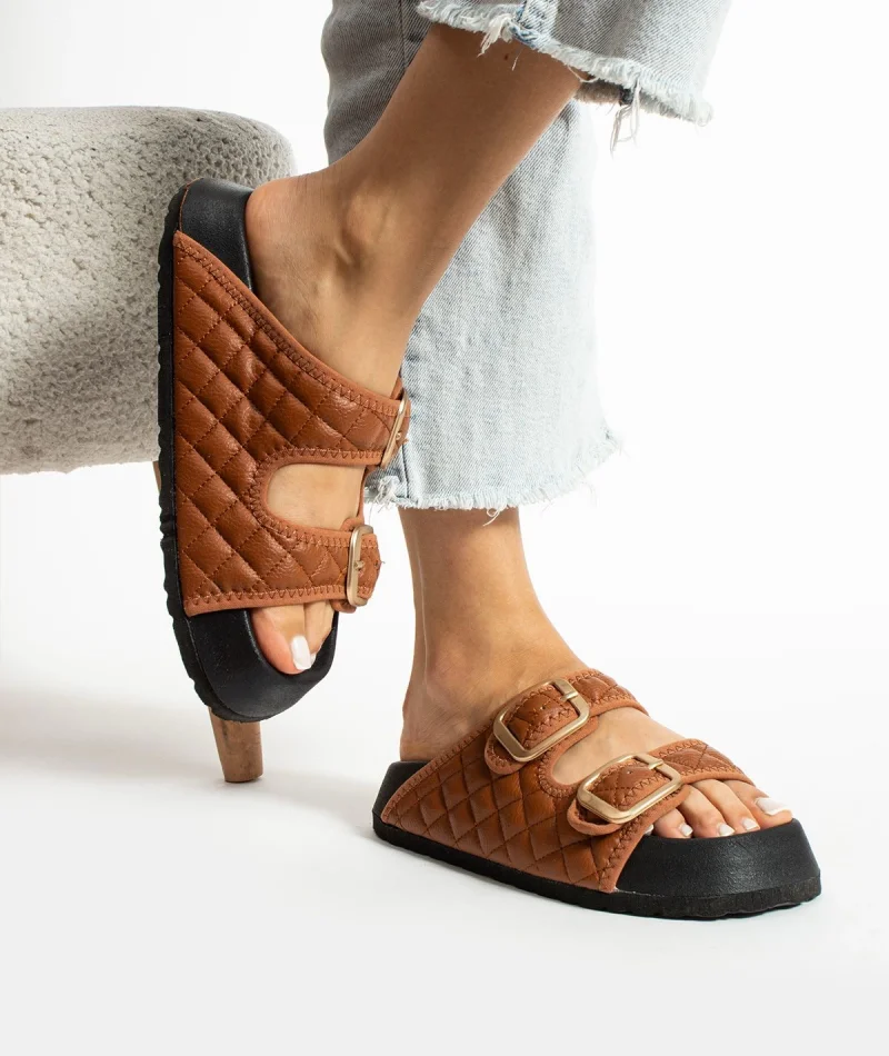 Kapitone Tokalı Ev Dış Mekan Kadın Terlik – Kahve