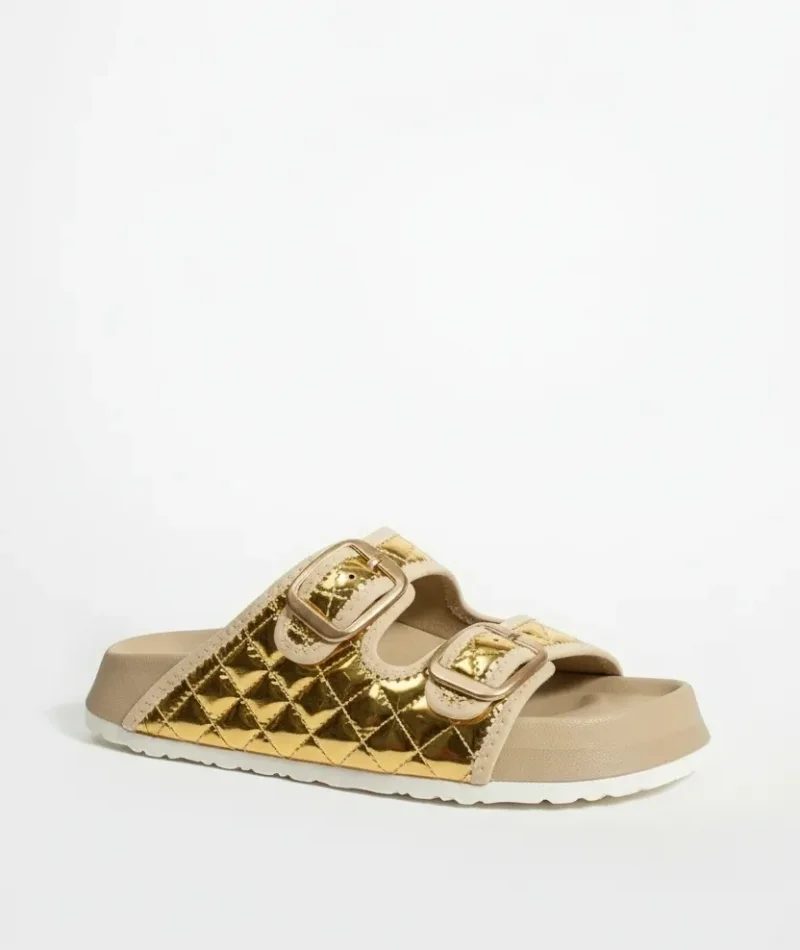 Kapitone Tokalı Ev Dış Mekan Kadın Terlik – Altın