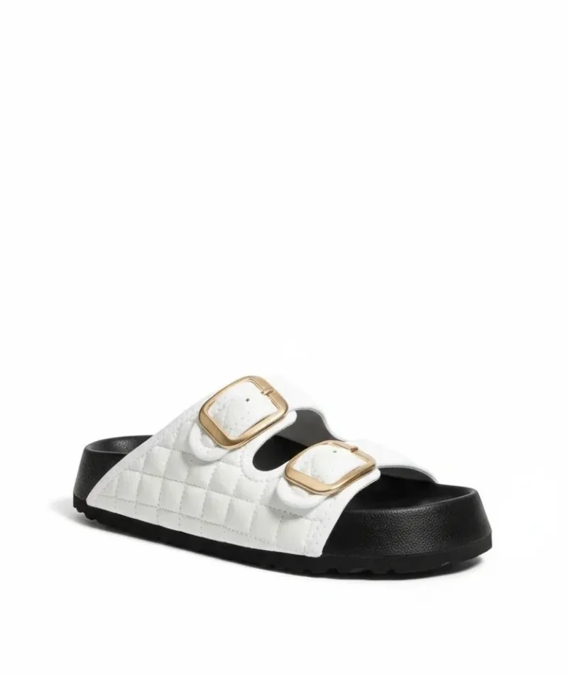 Kapitone Tokalı Ev Dış Mekan Kadın Terlik – Beyaz