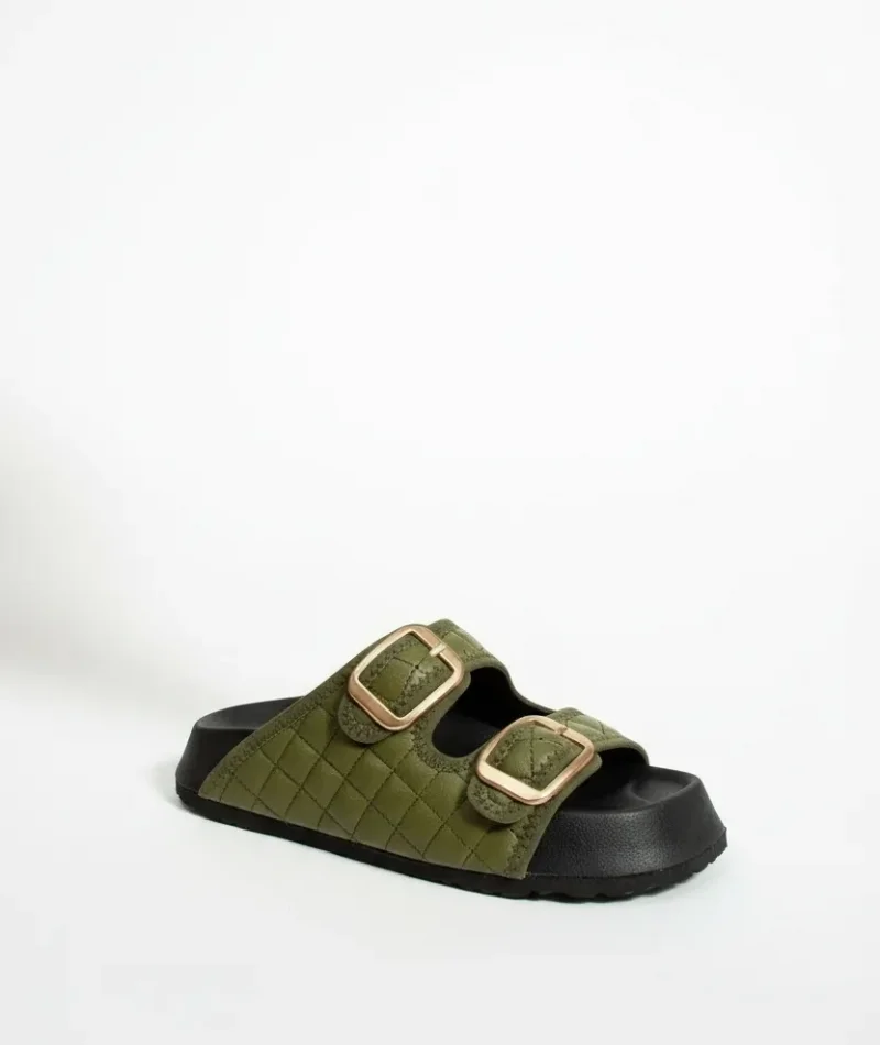 Kapitone Tokalı Ev Dış Mekan Kadın Terlik – Haki