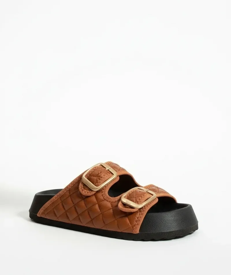 Kapitone Tokalı Ev Dış Mekan Kadın Terlik – Kahve