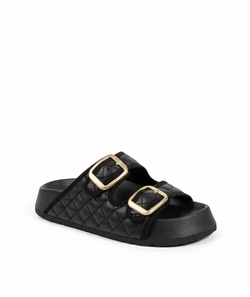 Kapitone Tokalı Kadın Ev Dış Mekan Terlik – Siyah