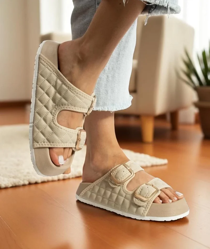 Kapitone Tokalı Ev Dış Mekan Kadın Terlik – Bej