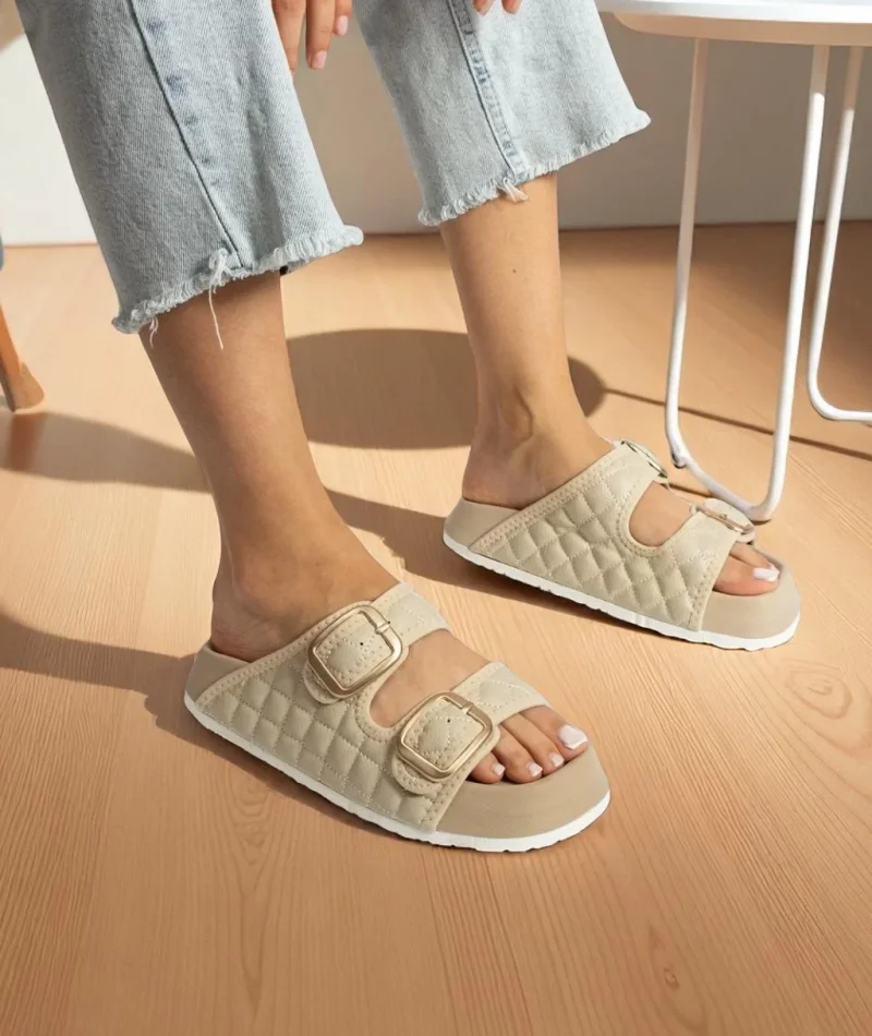 Kapitone Tokalı Ev Dış Mekan Kadın Terlik – Bej