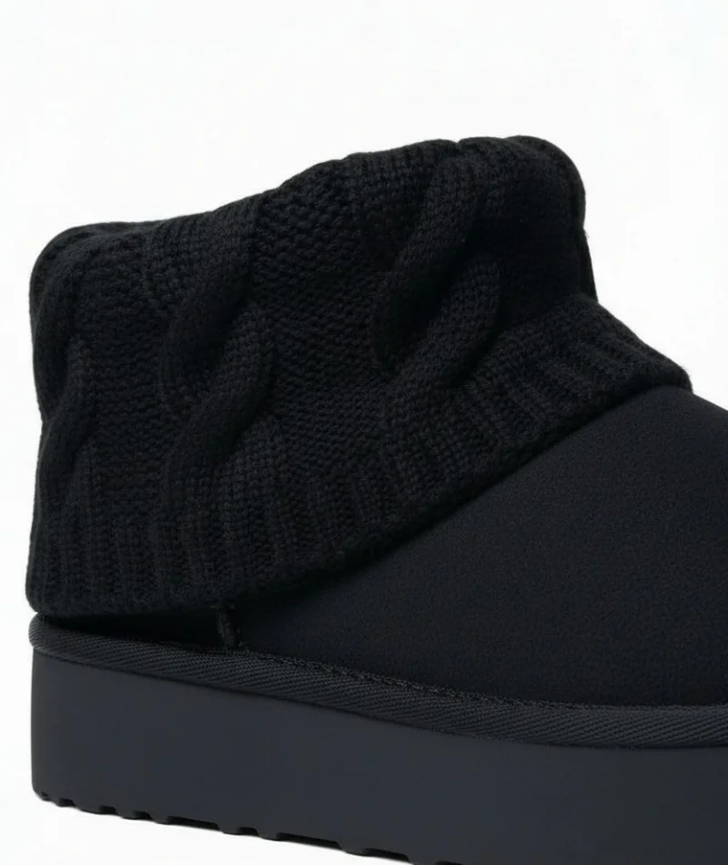 Kazaklı Süet Kalın Taban Kışlık İçi Kürklü Kadın Bot - Siyah