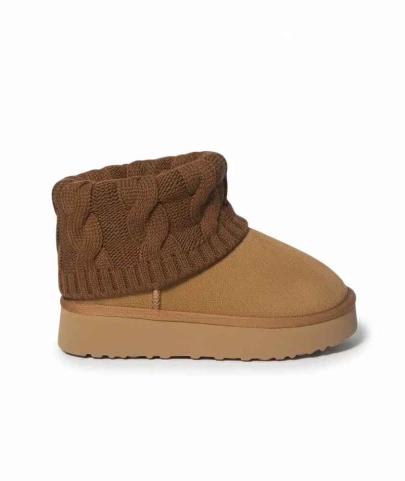 Kazaklı Süet Kalın Taban Kışlık İçi Kürklü Kadın Bot - Taba