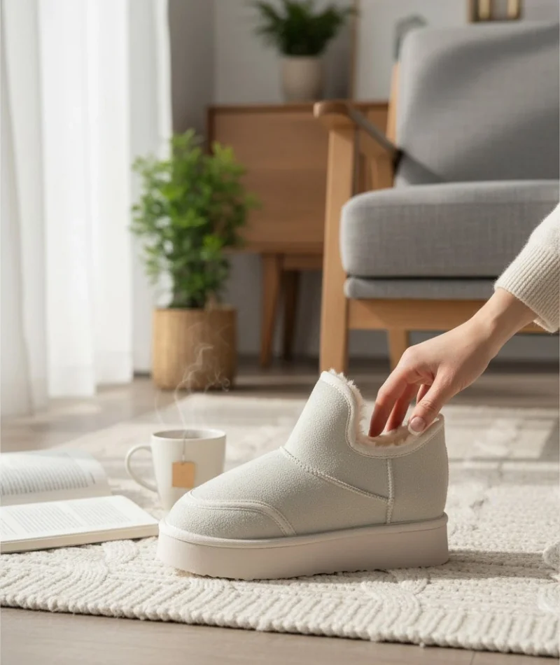 Lusso Kalın Taban Kışlık İçi Kürklü Kadın Bot - Bej