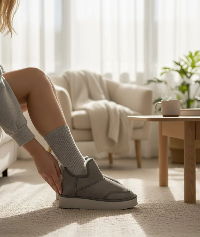 Lusso Kalın Taban Kışlık İçi Kürklü Kadın Bot - Gri