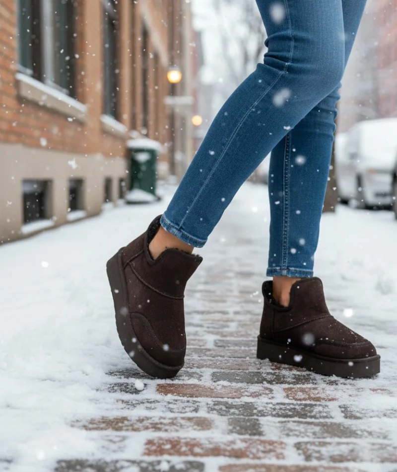 Lusso Kalın Taban Kışlık İçi Kürklü Kadın Bot - Kahve