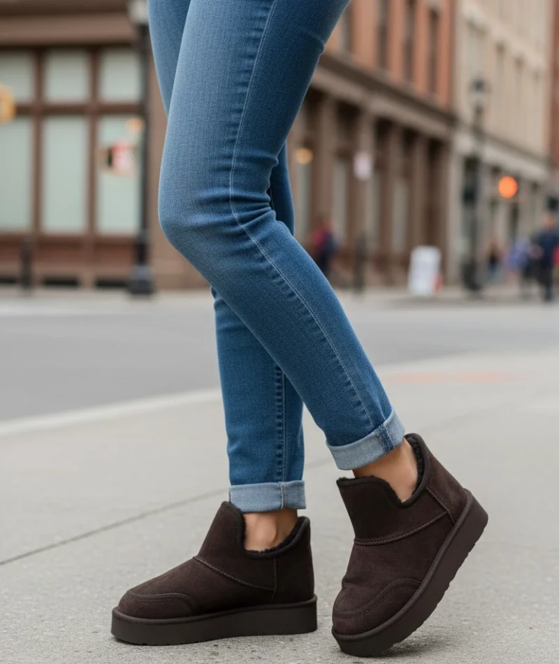 Lusso Kalın Taban Kışlık İçi Kürklü Kadın Bot - Kahve