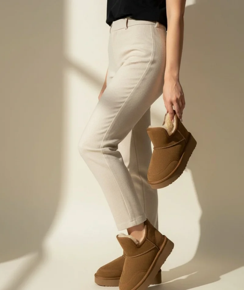 Lusso Kalın Taban Kışlık İçi Kürklü Kadın Bot - Taba