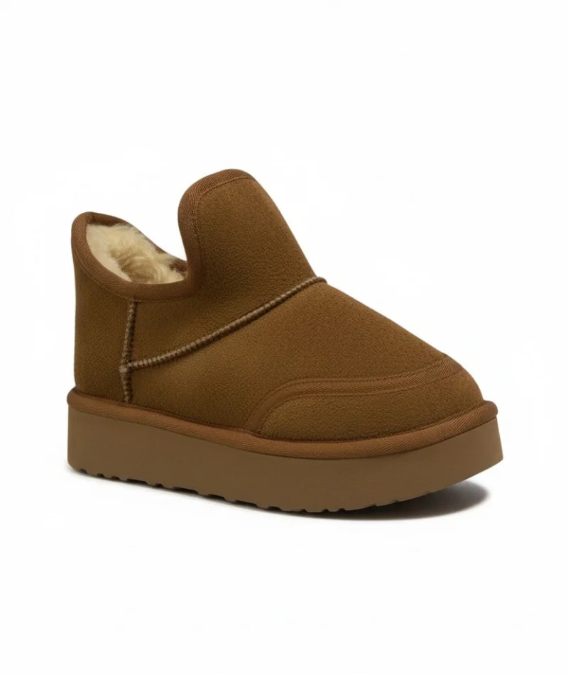 Lusso Kalın Taban Kışlık İçi Kürklü Kadın Bot - Taba