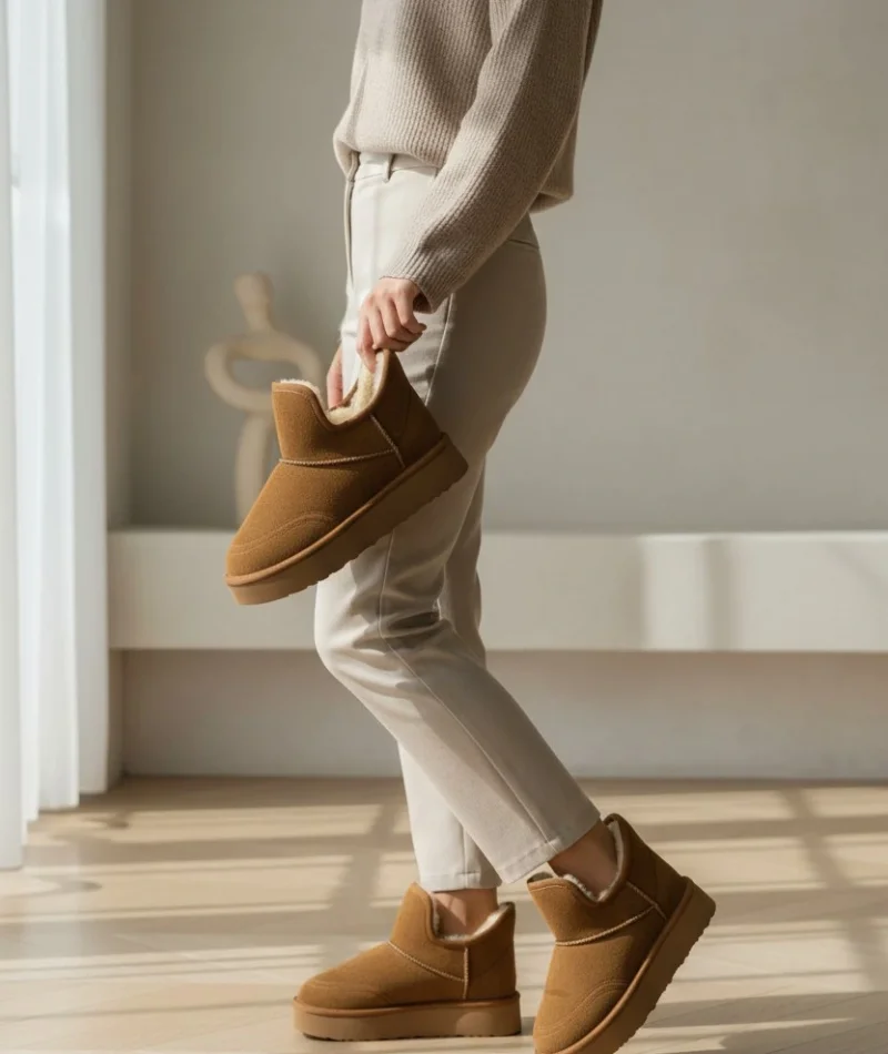 Lusso Kalın Taban Kışlık İçi Kürklü Kadın Bot - Taba