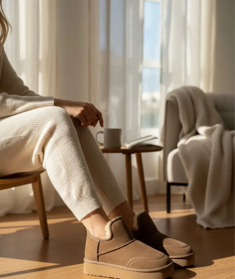 Lusso Kalın Taban Kışlık İçi Kürklü Kadın Bot - Vizon