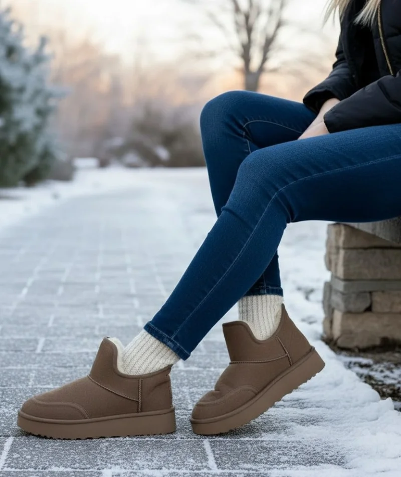 Lusso Kalın Taban Kışlık İçi Kürklü Kadın Bot - Vizon