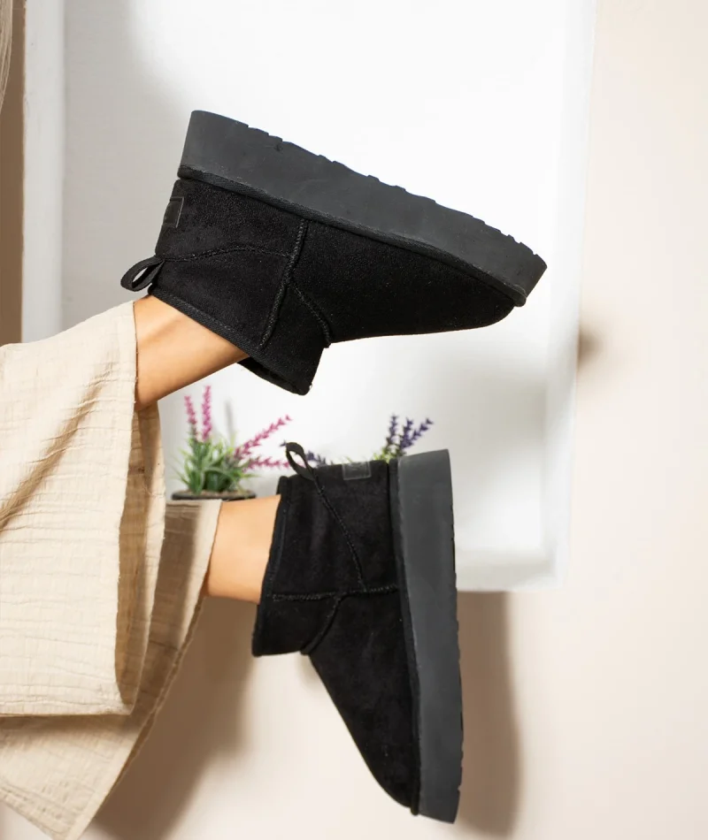 High Mini Classic Suede Fur-Lined Womens Boots - Black