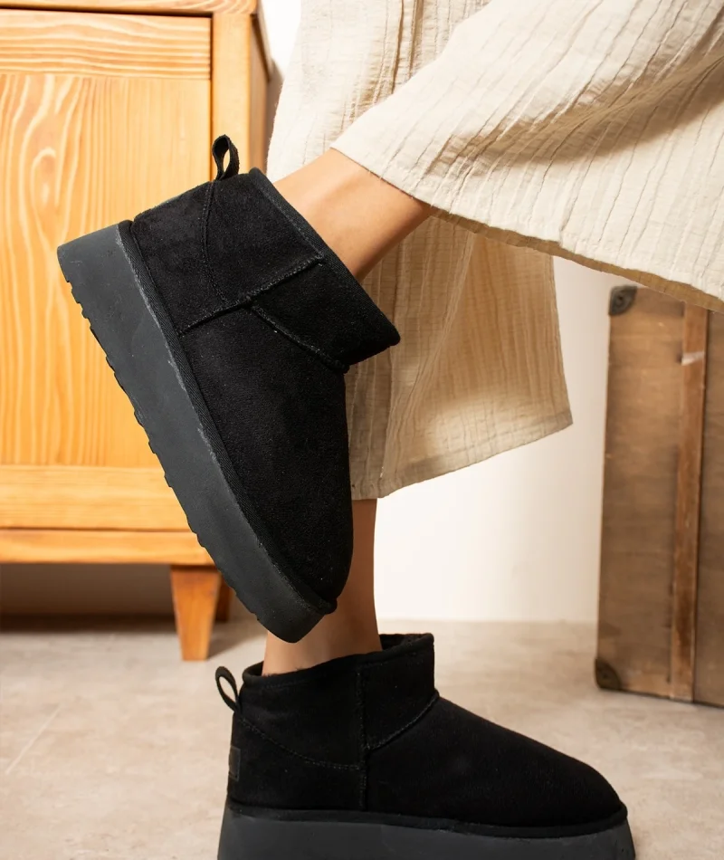 High Mini Classic Suede Fur-Lined Womens Boots - Black