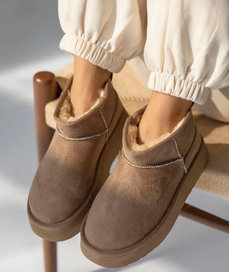 High Mini Classic Suede Womens Boots with Fur Lining - Fawn