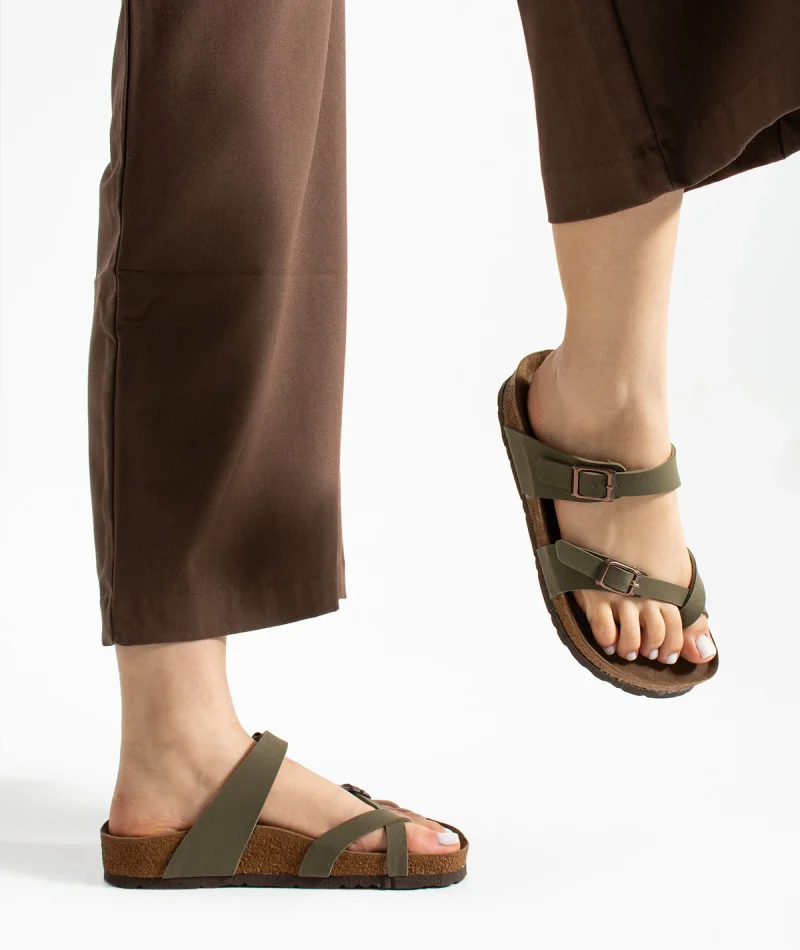 Moderno Kadın Terlik Haki – Çapraz Bant, Konforlu, Şık ve Rahat