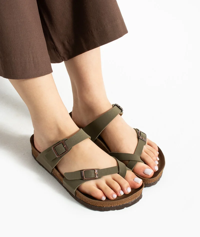 Moderno Kadın Terlik Haki – Çapraz Bant, Konforlu, Şık ve Rahat