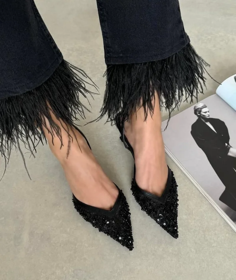 Mony Kadın Pul Detay Topuklu Ayakkabı Siyah Şık Abiye Stiletto