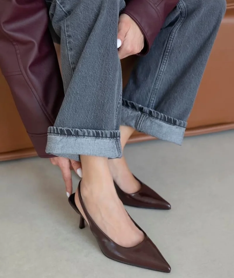 Reya Kadın Kırışık Deri Topuklu Ayakkabı Bordo