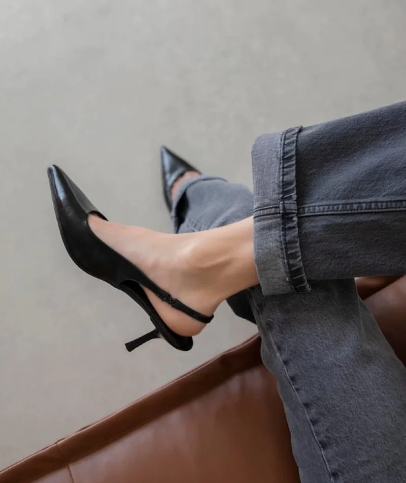 Reya Kadın Kırışık Deri Topuklu Ayakkabı Siyah